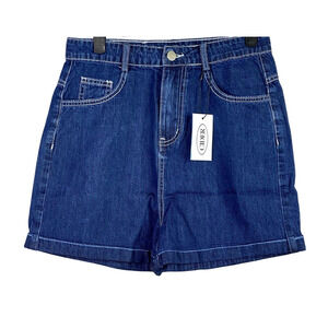 NWT Cotton Dark Wash Back Heart Shape Patch High Rise Shorts Small Blue #3117